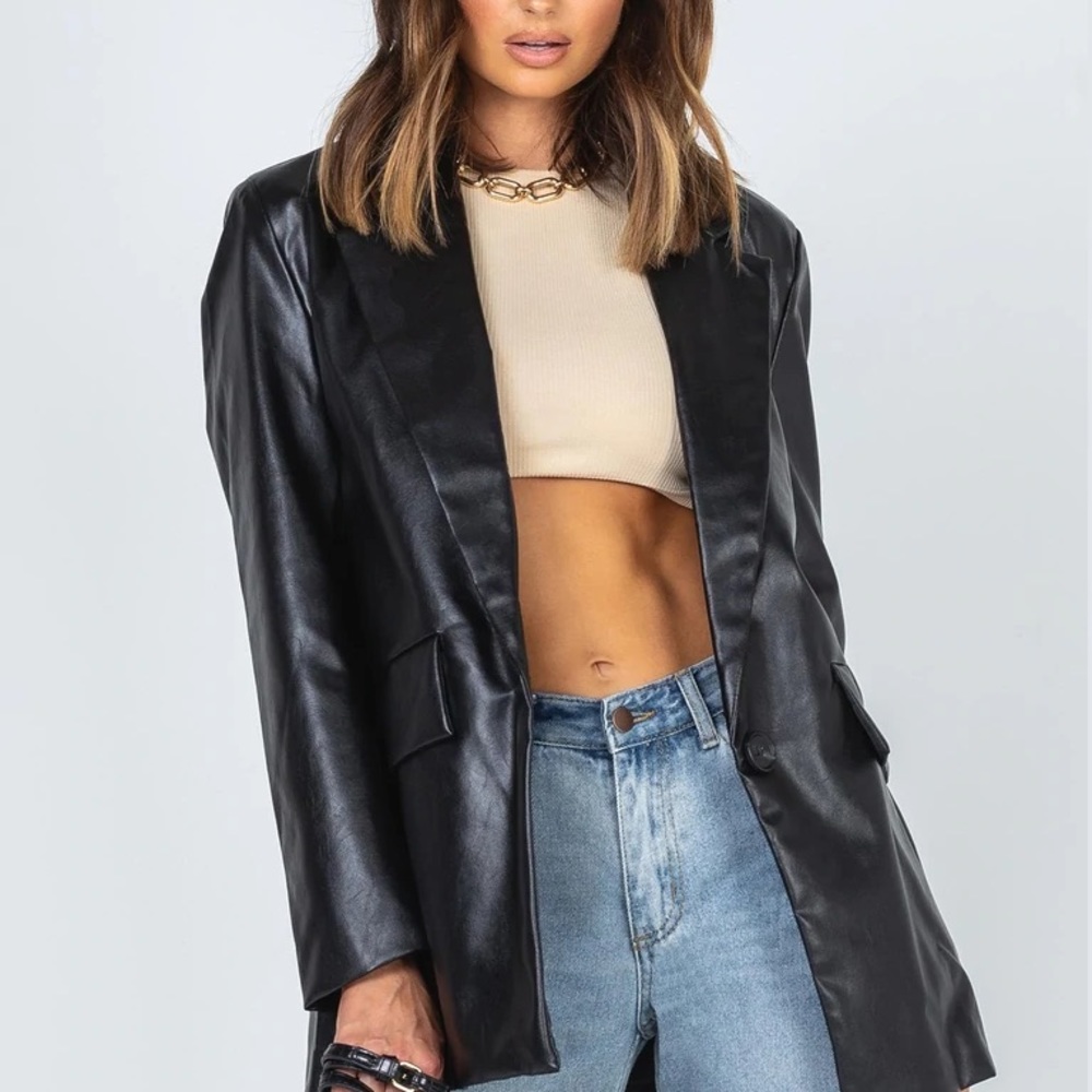 Princess Polly Jocelyn Black Faux Leather Jacket Small/ Medium